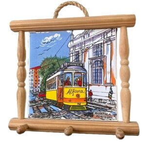 Alfama Portugal Handpainted Tile Handmade Wooden Wall Art Key Holder